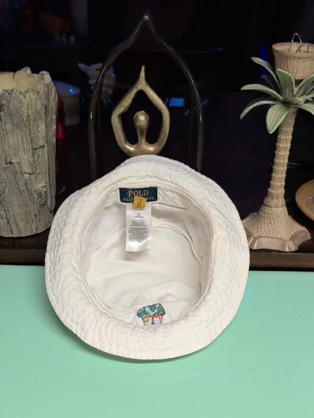 Polo by Ralph Lauren Cream Embroidered Bear Bucket Hat